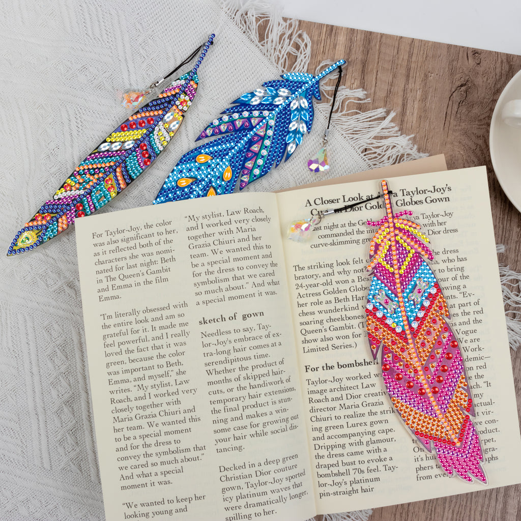 6 Pcs DIY Feather Diamond Painting Bookmark