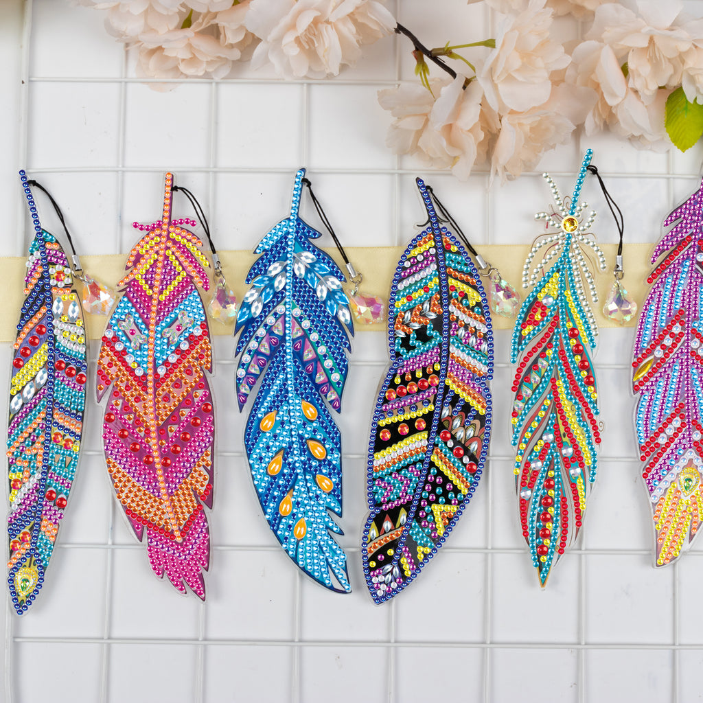 6 Pcs DIY Feather Diamond Painting Bookmark