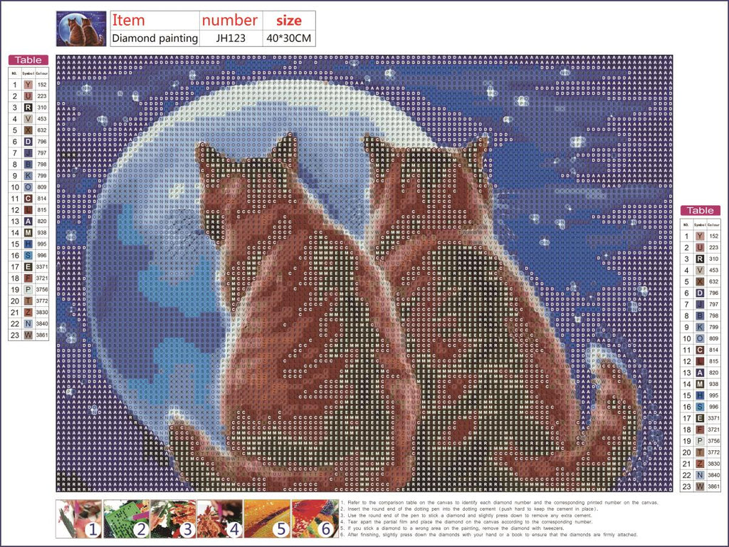 Full Diamond Painting kit - Two cats looking at the moon