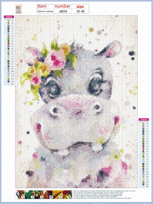 Full Diamond Painting kit - Watercolor cute hippo