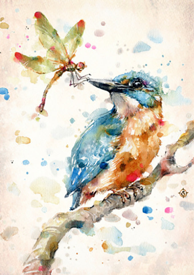 Full Diamond Painting kit - Watercolor bird and dragonfly