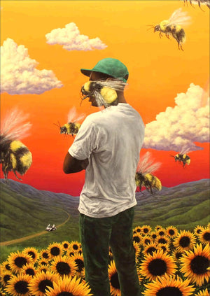 Full Diamond Painting kit - A man looking at bees and sunflowers