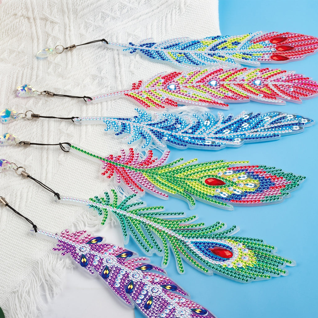 6 Pcs DIY Feather Diamond Painting Bookmark