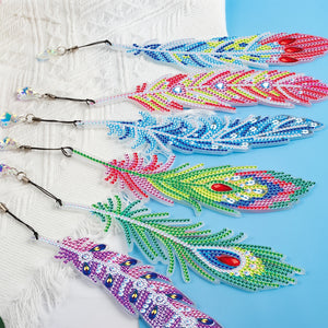 6 Pcs DIY Feather Diamond Painting Bookmark