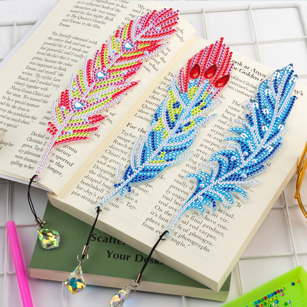 6 Pcs DIY Feather Diamond Painting Bookmark