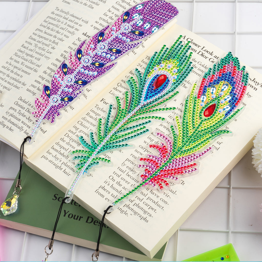 6 Pcs DIY Feather Diamond Painting Bookmark