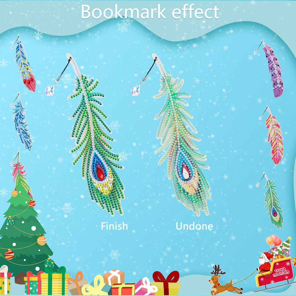 6 Pcs DIY Feather Diamond Painting Bookmark