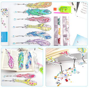 6 Pcs DIY Feather Diamond Painting Bookmark