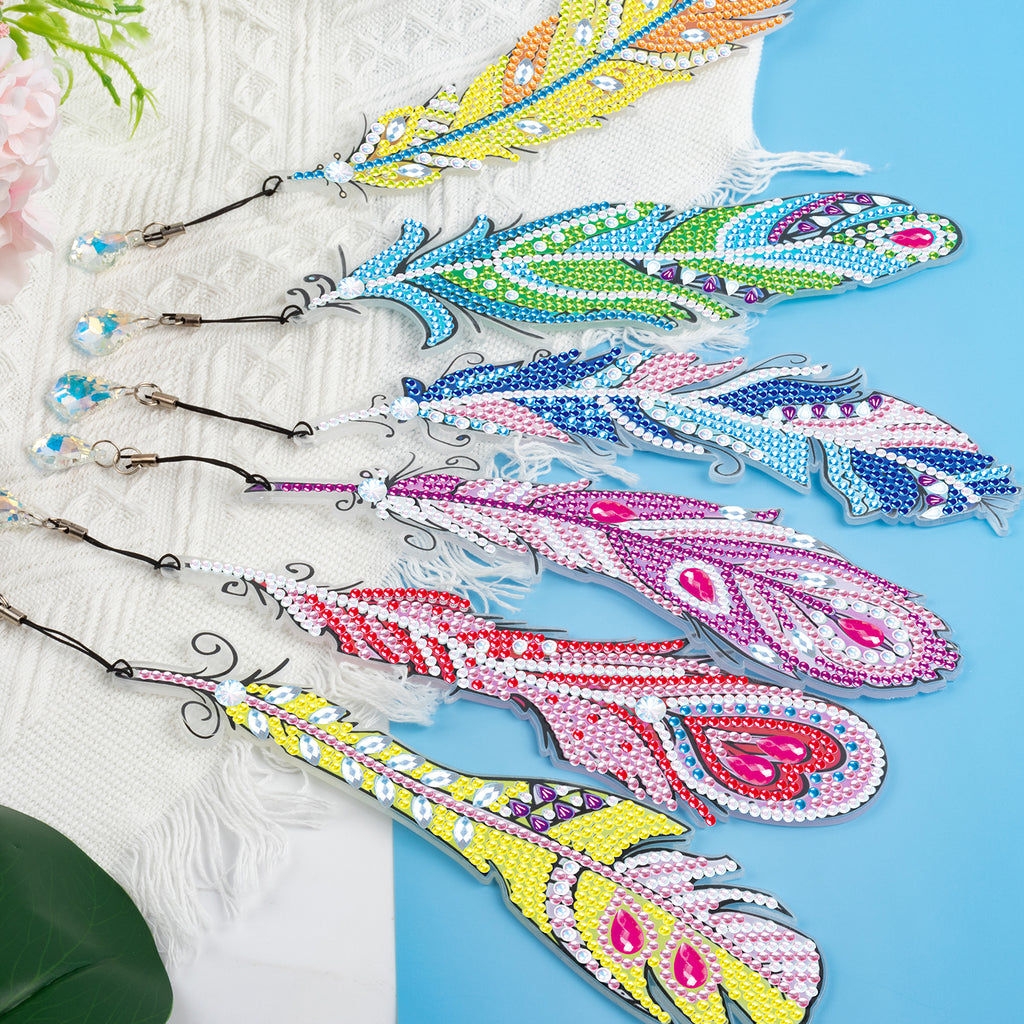 6 Pcs DIY Feather Diamond Painting Bookmark