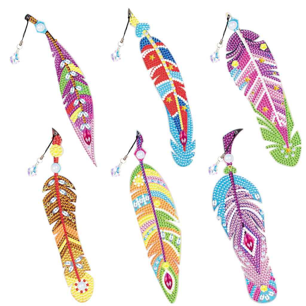 6 Pcs DIY Feather Diamond Painting Bookmark
