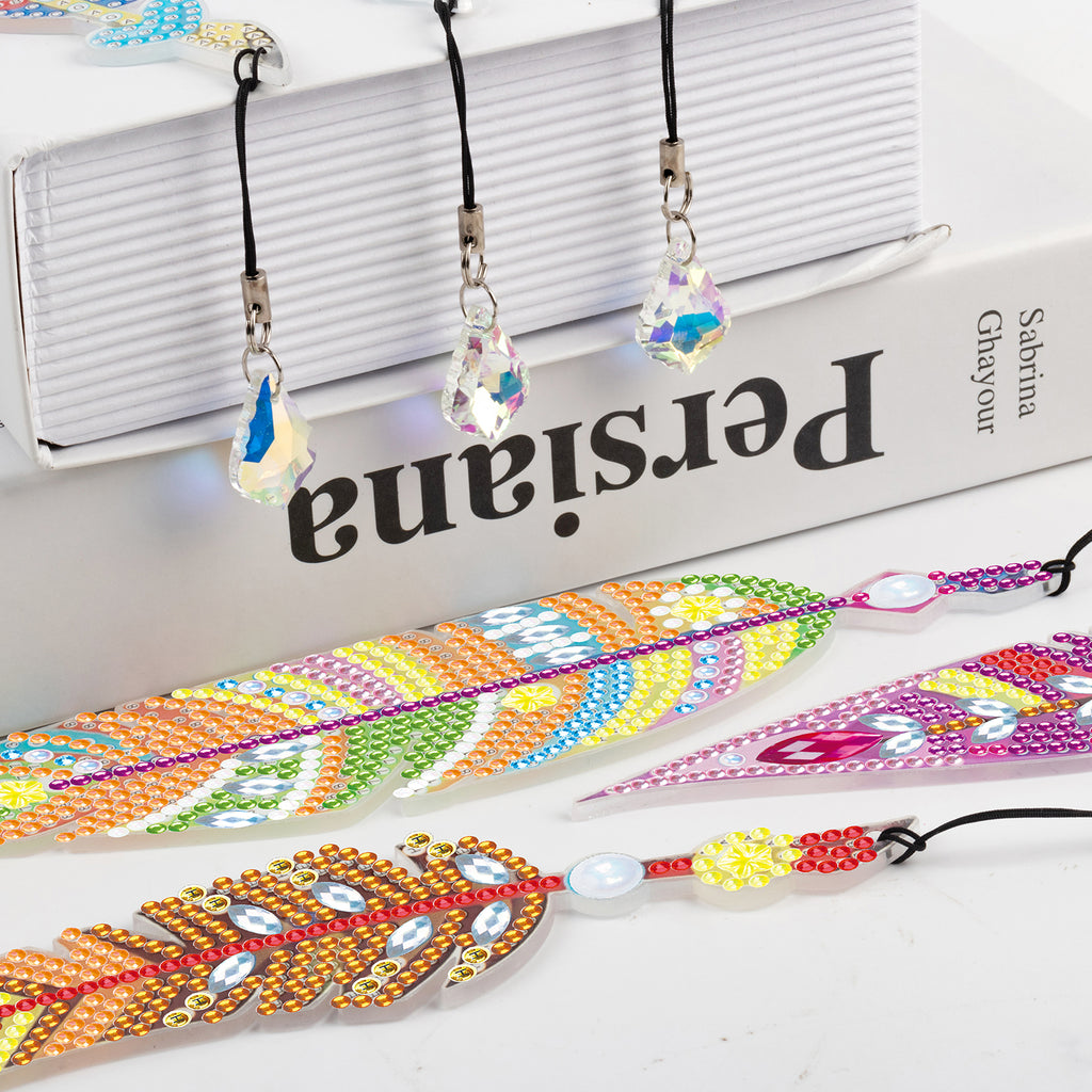 6 Pcs DIY Feather Diamond Painting Bookmark