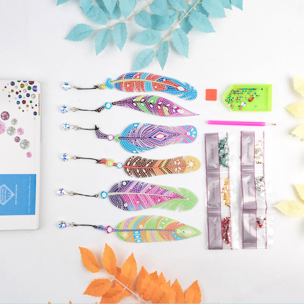 6 Pcs DIY Feather Diamond Painting Bookmark