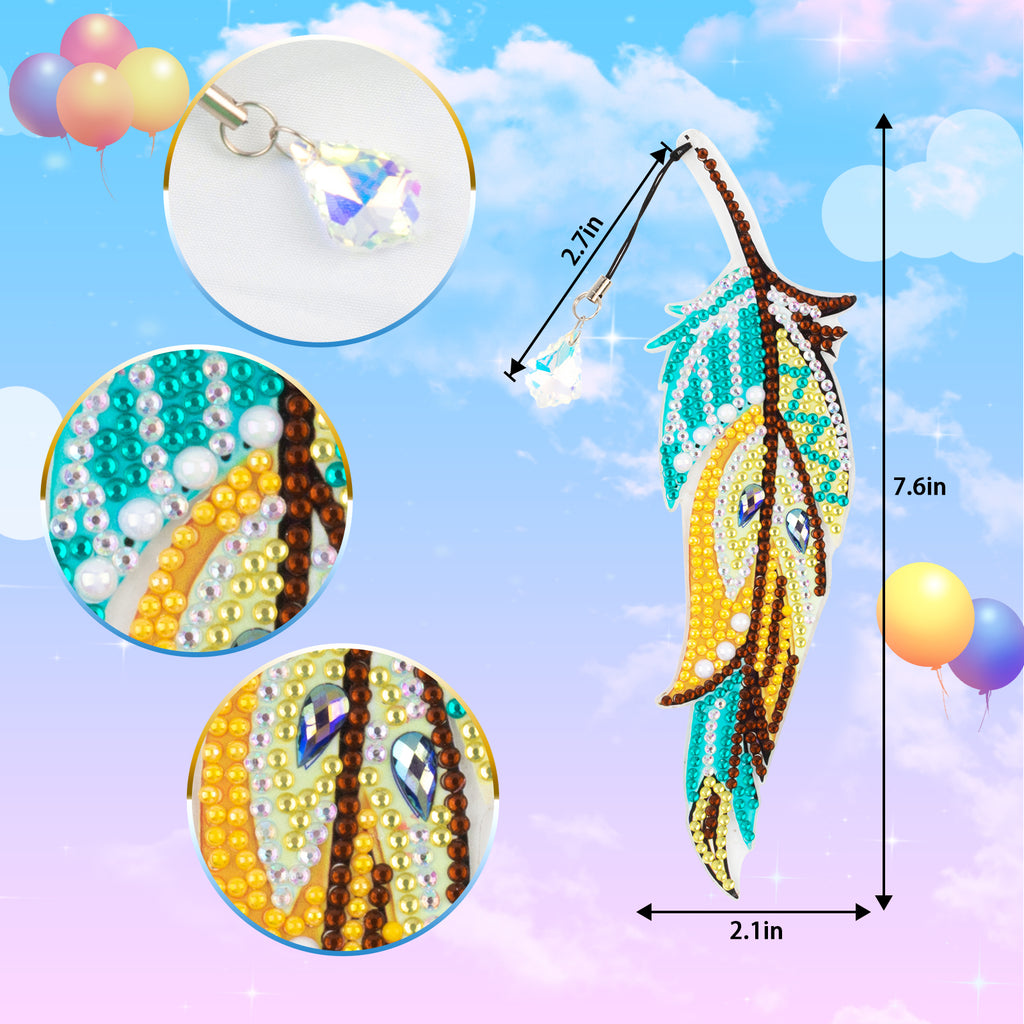 6 Pcs DIY Feather Diamond Painting Bookmark