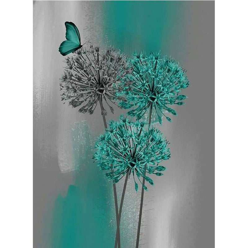 Full Diamond Painting kit - Dandelion and green butterfly