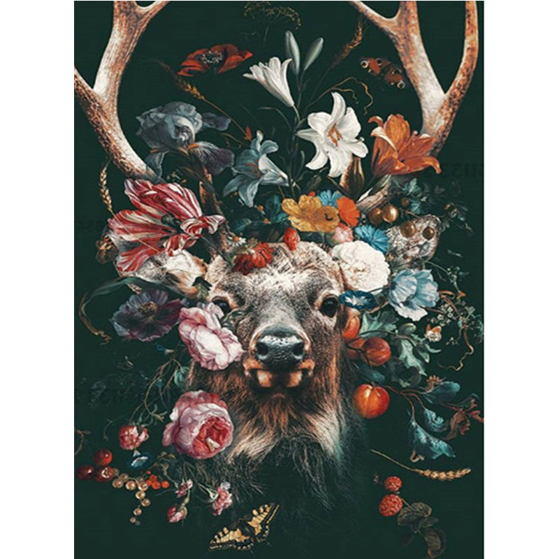 Full Diamond Painting kit - Flowers on sika deer head
