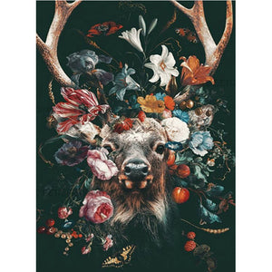 Full Diamond Painting kit - Flowers on sika deer head