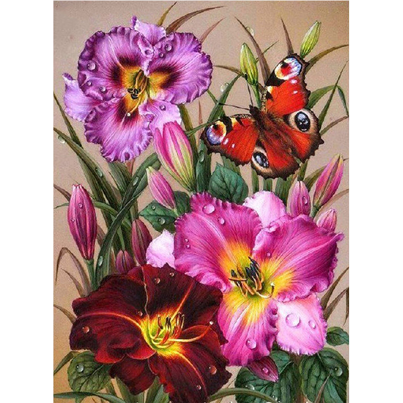 Full Diamond Painting kit - Beauty flowers and butterfly