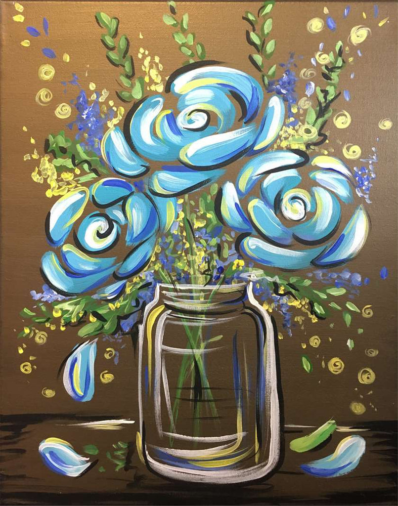 Full Diamond Painting kit - Blue flowers on glass