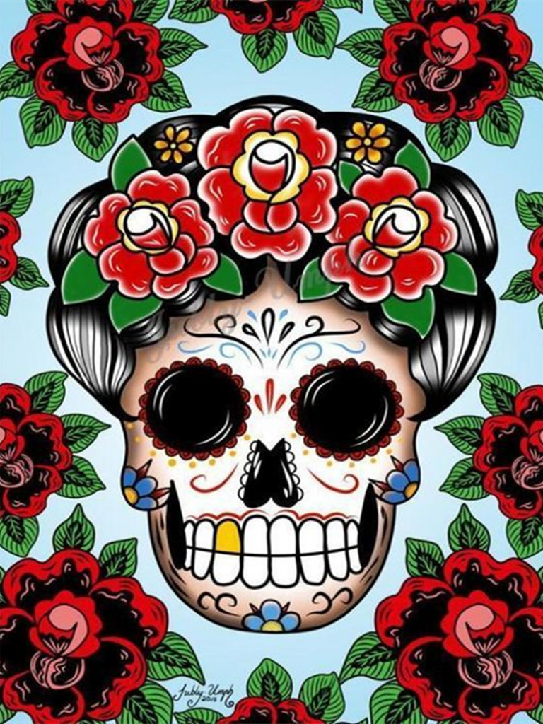 Full Diamond Painting kit - Skull and flowers