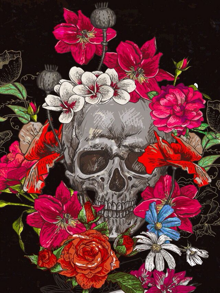 Full Diamond Painting kit - Skull and flowers