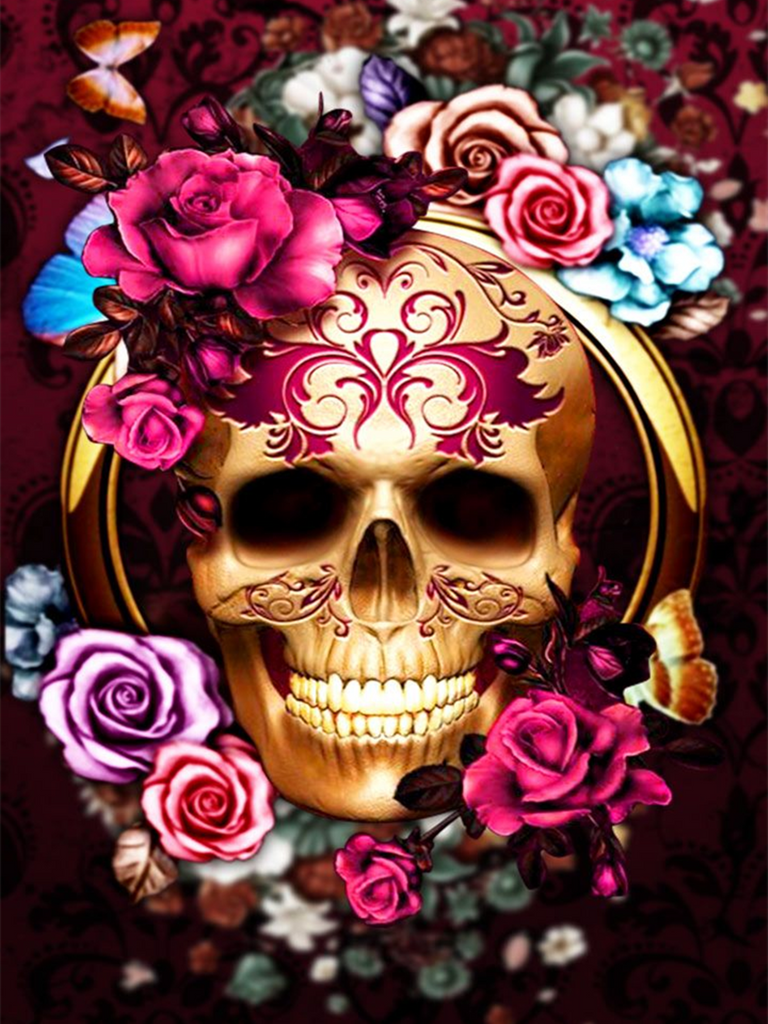 Full Diamond Painting kit - Skull and flowers