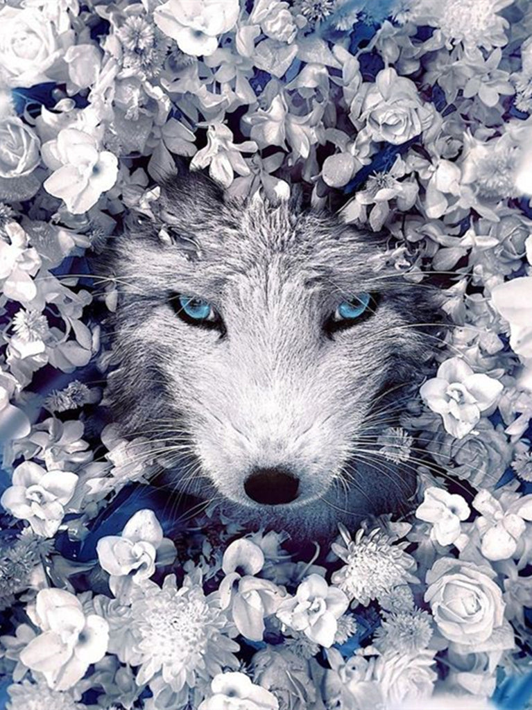 Full Diamond Painting kit - Fox on the flowers