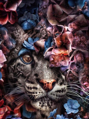 Full Diamond Painting kit - Leopard on the flowers