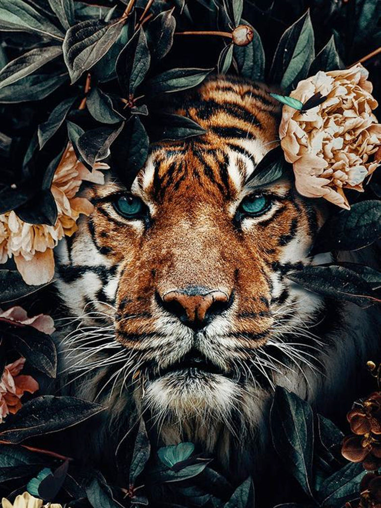 Full Diamond Painting kit - Tiger and flower