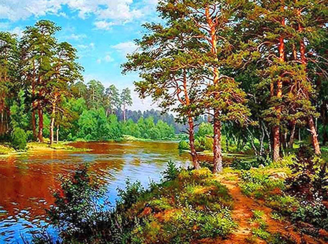 Full Diamond Painting kit - Riverside scenery