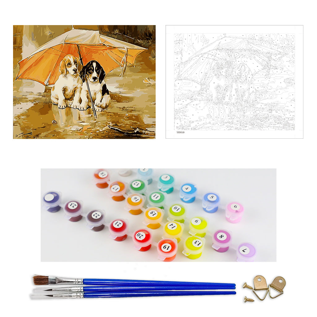 DIY Painting by number kit | Basset Hounds under the umbrella
