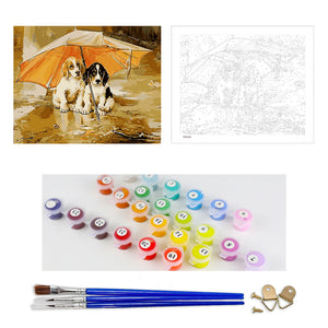DIY Painting by number kit | Basset Hounds under the umbrella