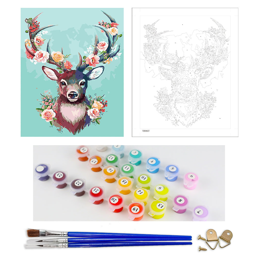 DIY Painting by number kit | Deer antlers wearing flowers