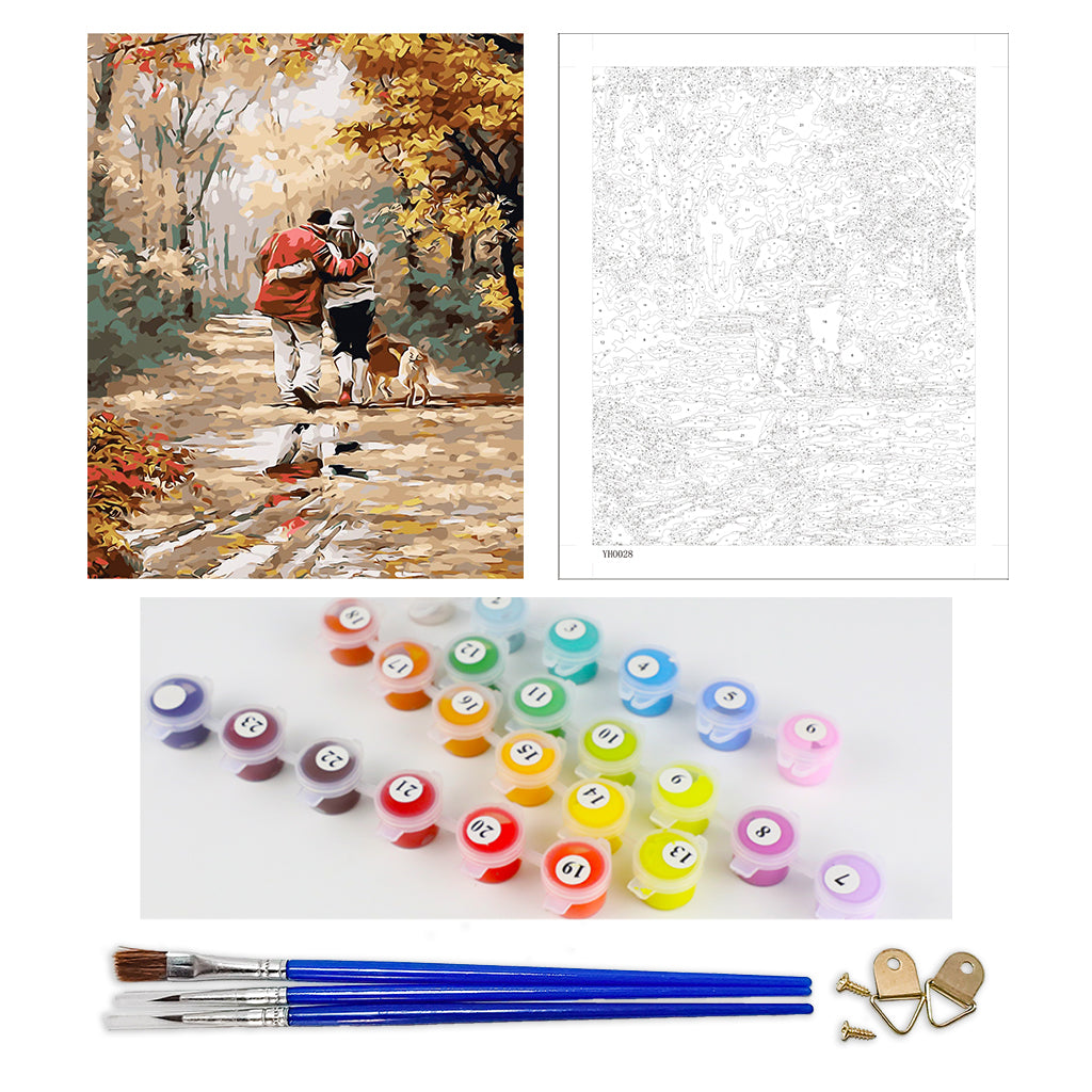 DIY Painting by number kit | Couple walking with pet dog on the path