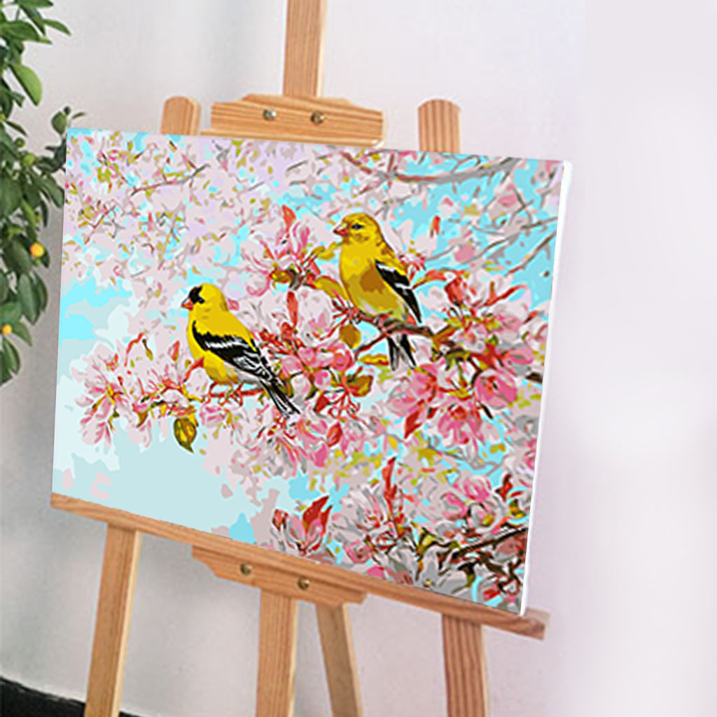 DIY Painting by number kit | Yellow warblers on the flower tree