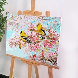 DIY Painting by number kit | Yellow warblers on the flower tree