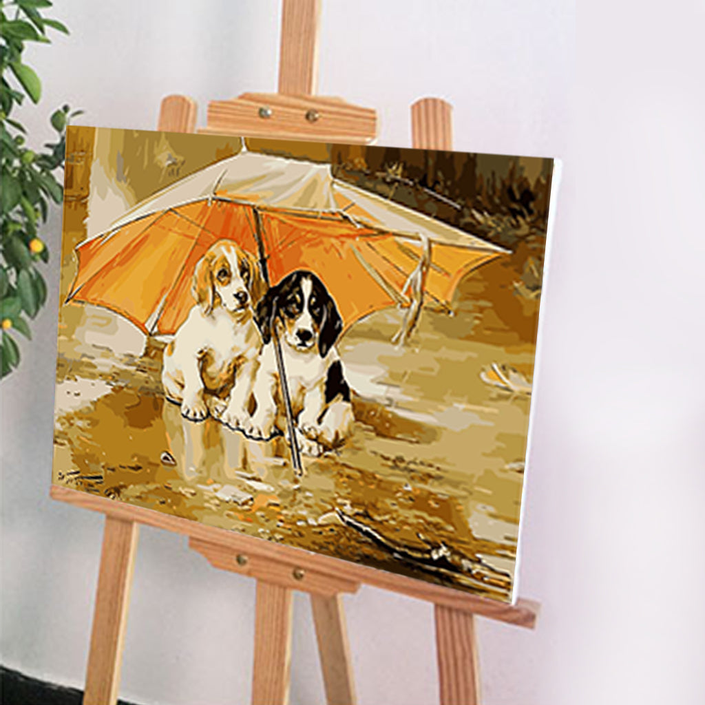 DIY Painting by number kit | Basset Hounds under the umbrella