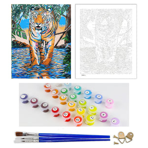 DIY Painting by number kit | Tiger walking in shallow water