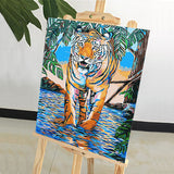 DIY Painting by number kit | Tiger walking in shallow water