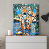 DIY Painting by number kit | Tiger walking in shallow water