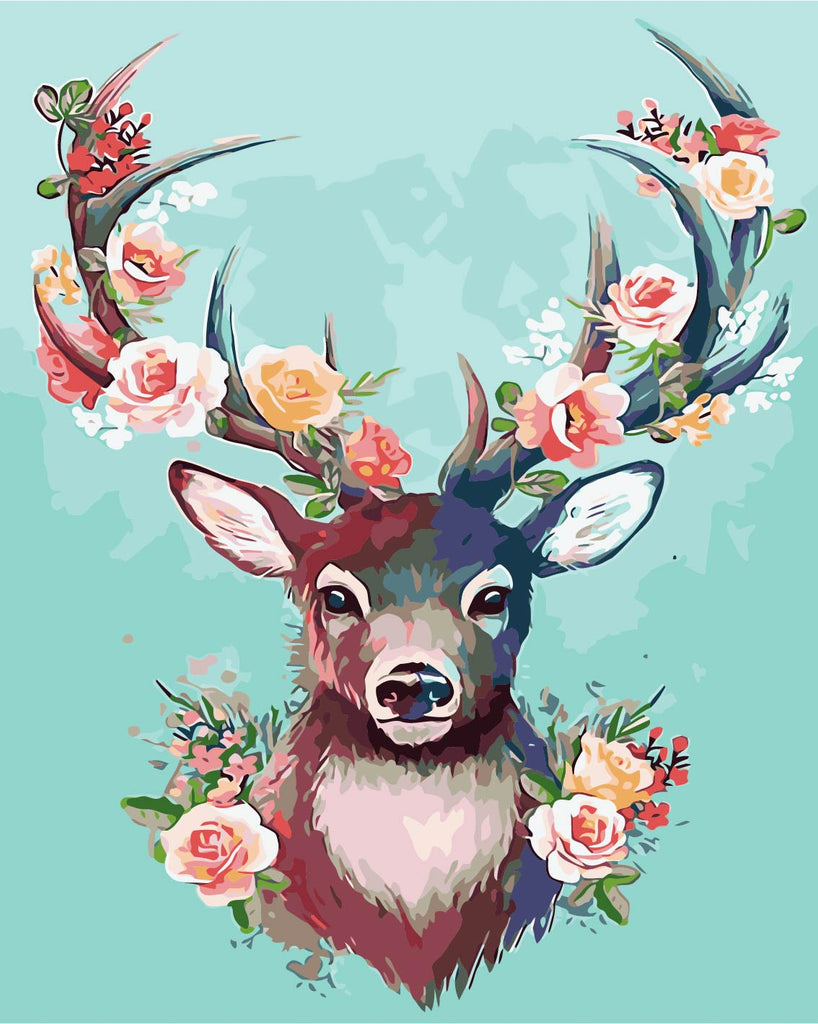 DIY Painting by number kit | Deer antlers wearing flowers