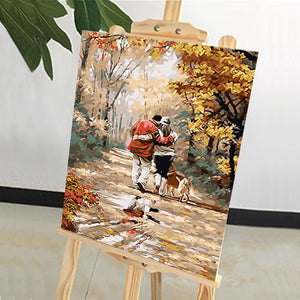 DIY Painting by number kit | Couple walking with pet dog on the path