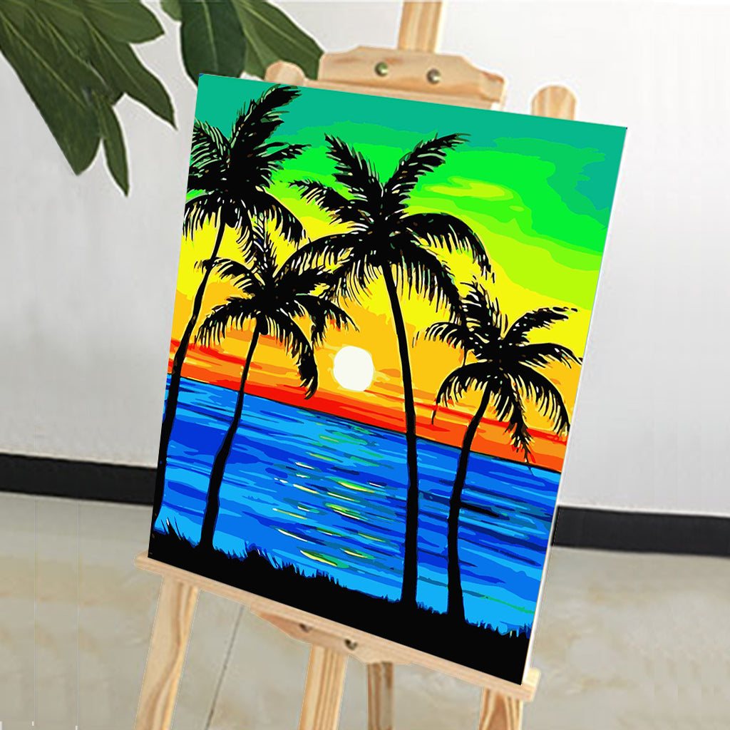 DIY Painting by number kit | Coconut trees in the sunset