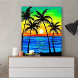DIY Painting by number kit | Coconut trees in the sunset