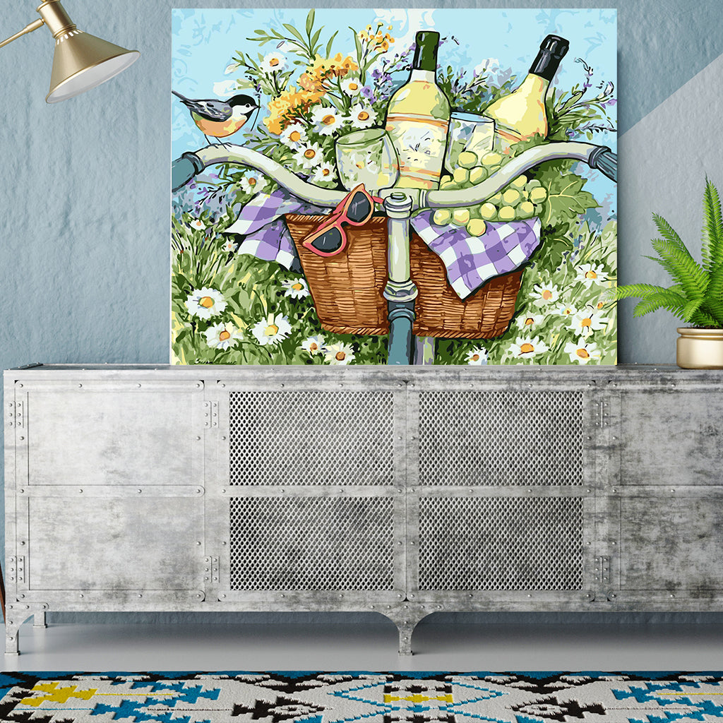 DIY Painting by number kit | Flowers and wines on the front of the bicycle