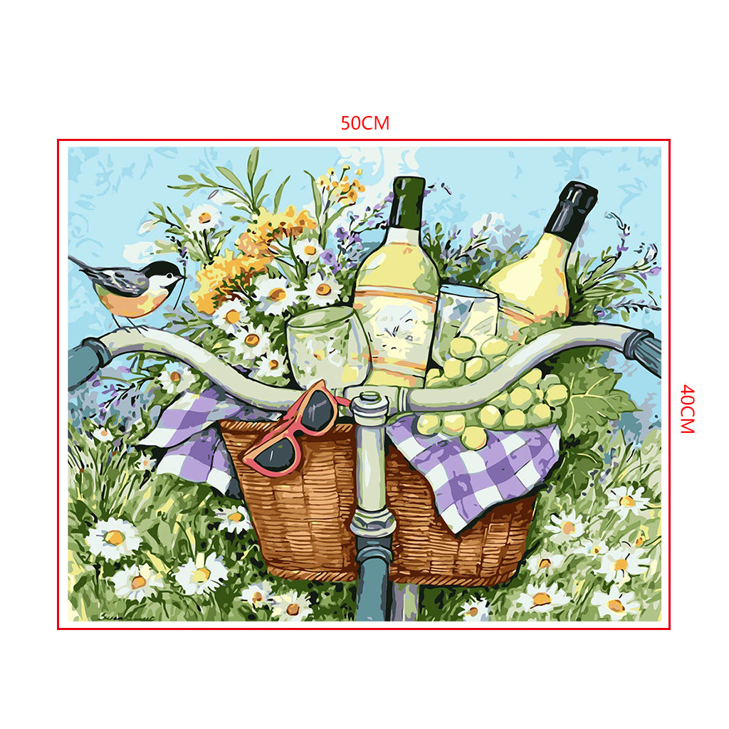 DIY Painting by number kit | Flowers and wines on the front of the bicycle