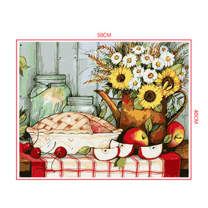 DIY Painting by number kit | Food and flowers on the table