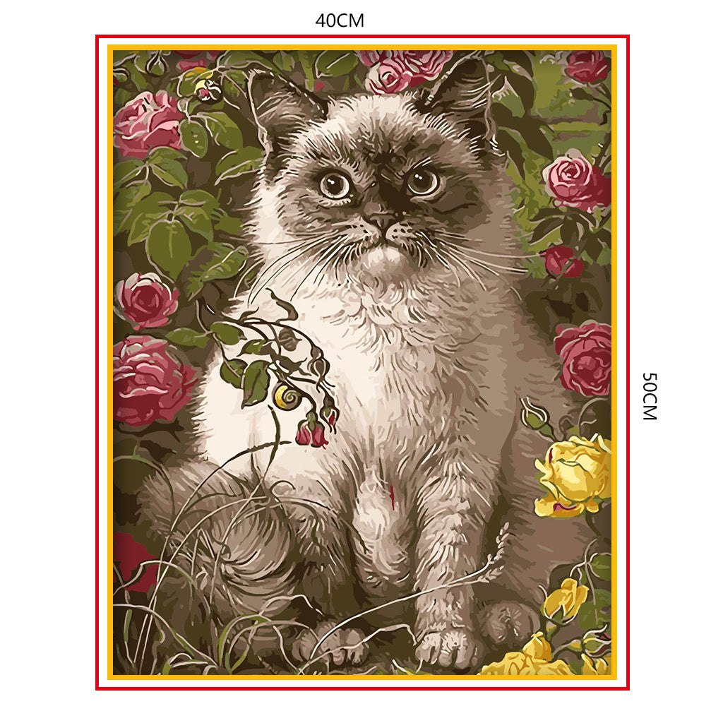 DIY Painting by number kit | Cat in the flowers
