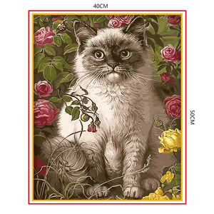 DIY Painting by number kit | Cat in the flowers