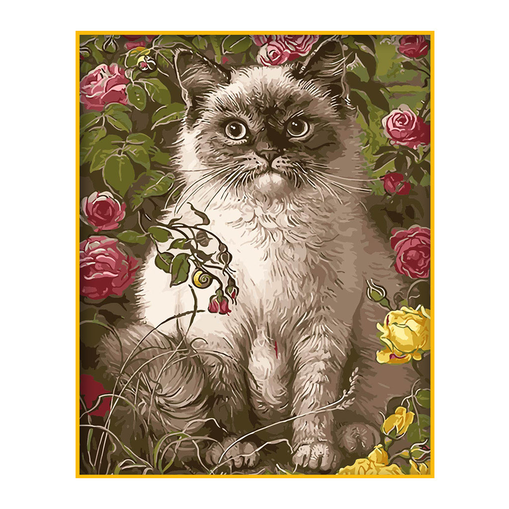 DIY Painting by number kit | Cat in the flowers
