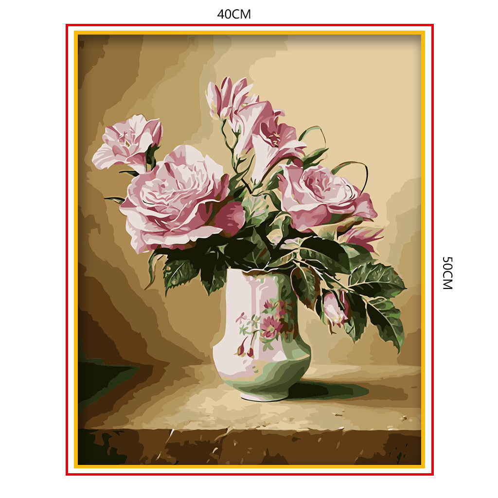 DIY Painting by number kit | Pink flowers on vase